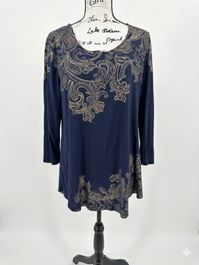 ⚠️Macy's Navy Blue Paisley Women's Top